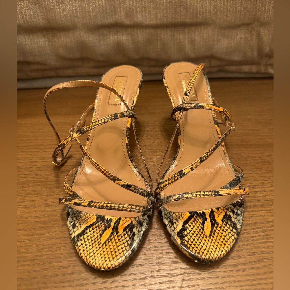 Aquazzura python print leather sandals